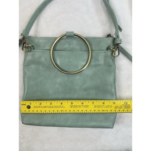Susan Joy Vegan Leather Gold Ring Handle Bag Purse Zipper Strap Light Green - Picture 5 of 16